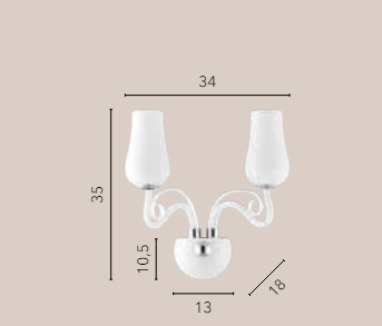 Applique 2 luci vetro soffiato bianco pastorali trasparenti rifiniture cromo 2XE14 non incl. ANGEL Applique 2 luci vetro soffiato bianco pastorali trasparenti rifiniture cromo 2XE14 non incl. ANGEL